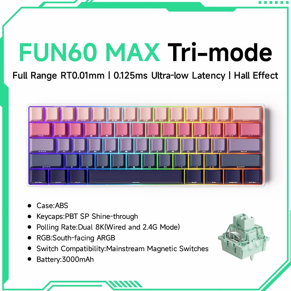 Akko MonsGeek FUN60 Ultra Mechanical Gaming Keyboard Magnetic Switch 60% Rapid Trigger 8K HE/TMR Custom Aluminum Keyboard Gamer