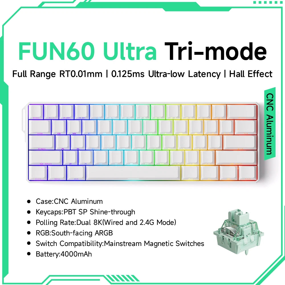 Akko MonsGeek FUN60 Ultra Mechanical Gaming Keyboard Magnetic Switch 60% Rapid Trigger 8K HE/TMR Custom Aluminum Keyboard Gamer