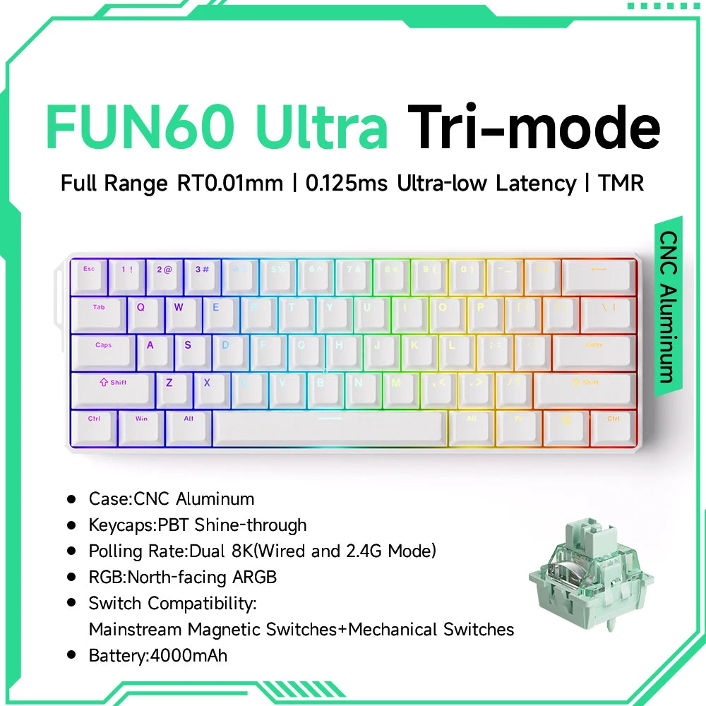Akko MonsGeek FUN60 Ultra Mechanical Gaming Keyboard Magnetic Switch 60% Rapid Trigger 8K HE/TMR Custom Aluminum Keyboard Gamer