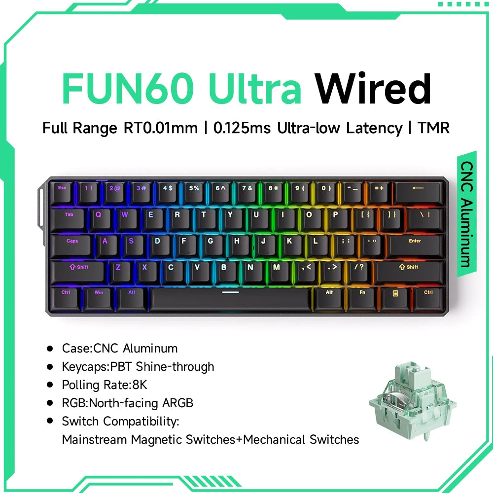 Akko MonsGeek FUN60 Ultra Mechanical Gaming Keyboard Magnetic Switch 60% Rapid Trigger 8K HE/TMR Custom Aluminum Keyboard Gamer