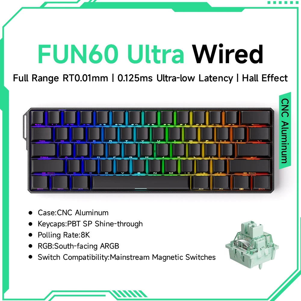 Akko MonsGeek FUN60 Ultra Mechanical Gaming Keyboard Magnetic Switch 60% Rapid Trigger 8K HE/TMR Custom Aluminum Keyboard Gamer