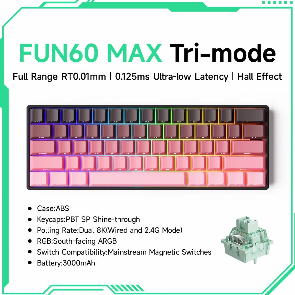 Akko MonsGeek FUN60 Ultra Mechanical Gaming Keyboard Magnetic Switch 60% Rapid Trigger 8K HE/TMR Custom Aluminum Keyboard Gamer
