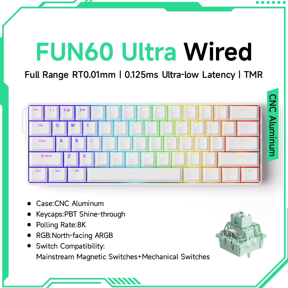 Akko MonsGeek FUN60 Ultra Mechanical Gaming Keyboard Magnetic Switch 60% Rapid Trigger 8K HE/TMR Custom Aluminum Keyboard Gamer
