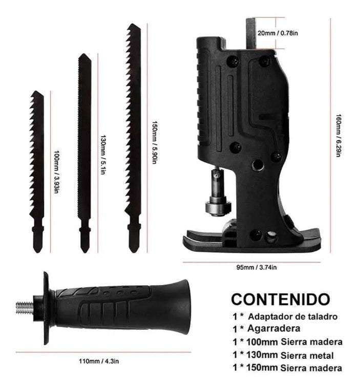 Convertidor De Taladro A Sierra Caladora + 3 Hojas corte