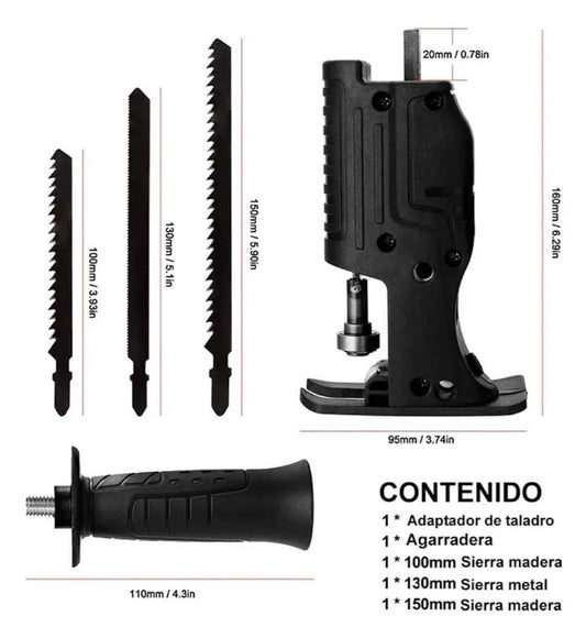 Convertidor De Taladro A Sierra Caladora + 3 Hojas corte