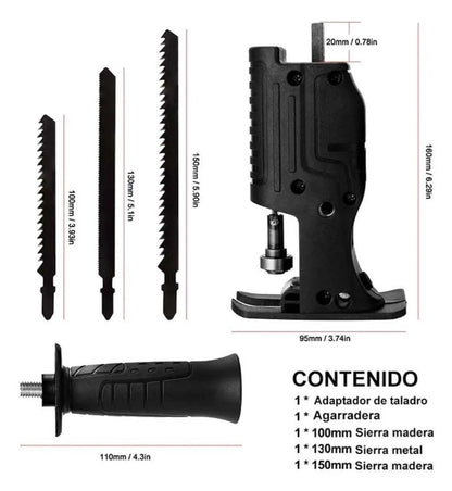 Convertidor De Taladro A Sierra Caladora + 3 Hojas corte