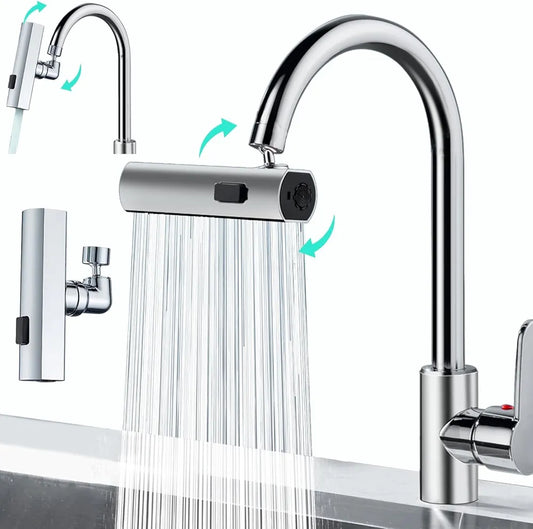 Grifo de cocina en cascada 4 en 1, grifo de cocina en cascada de 360°, boquilla rociadora de alta presión para fregadero de cocina con botón ajustable